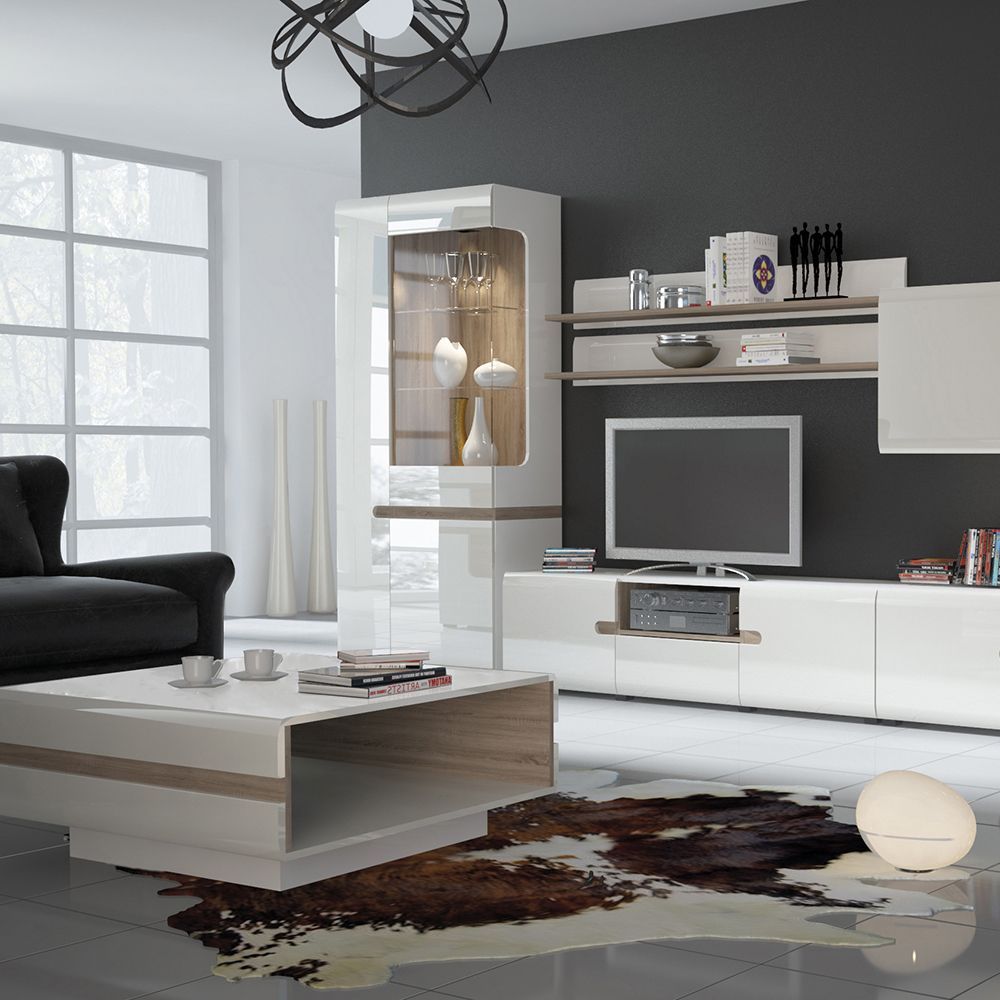 Chelsea Living Small Designer Coffee Table in White and Truffle Oak