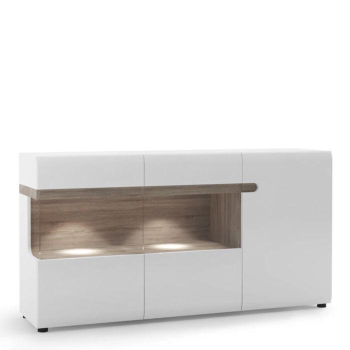 Chelsea Living 3 Door Glazed Sideboard in White and Truffle Oak