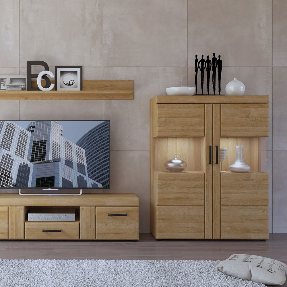 Cortina Low Wide Display Cabinet in Grandson Oak