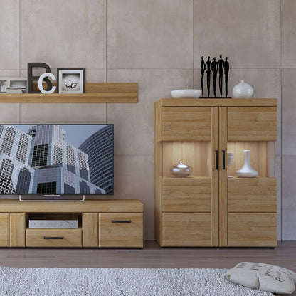 Cortina Low Wide Display Cabinet in Grandson Oak