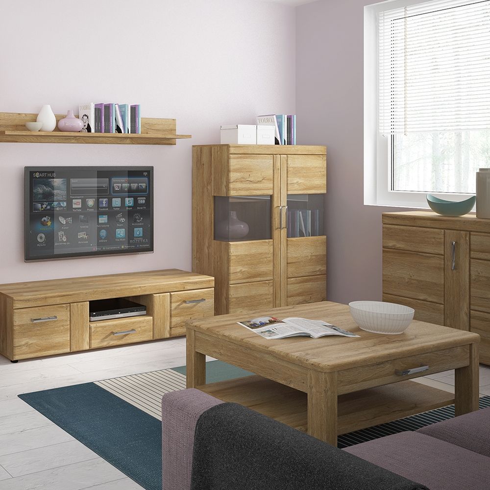 Cortina Low Wide Display Cabinet in Grandson Oak