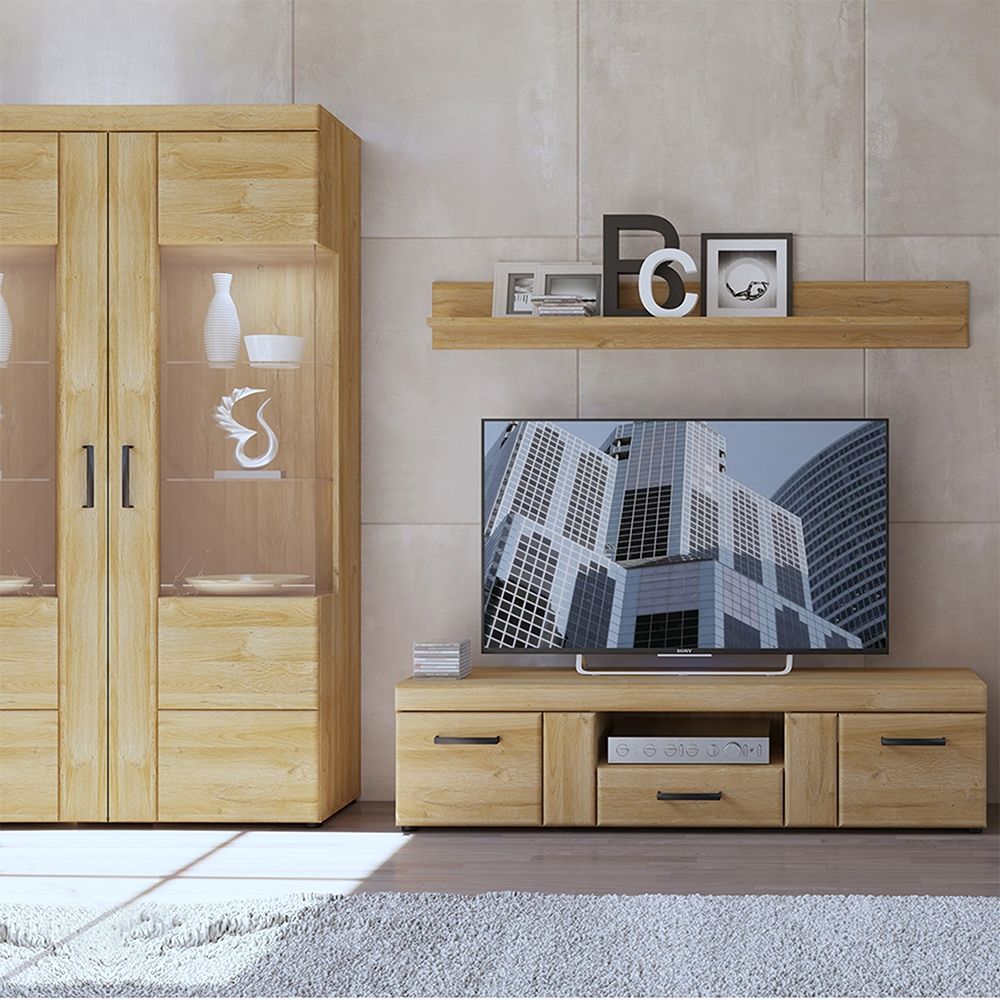 Cortina Tall Wide 2 Door Glazed Display Cabinet in Grandson Oak