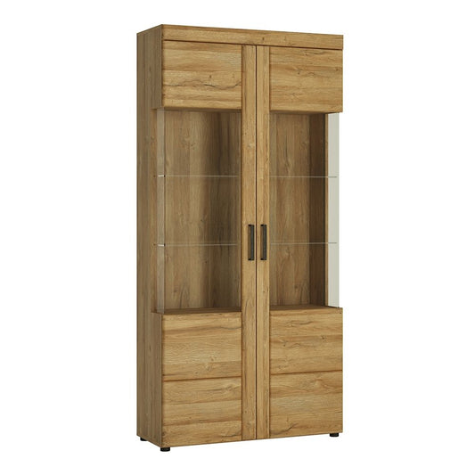 Cortina Tall Wide 2 Door Glazed Display Cabinet in Grandson Oak