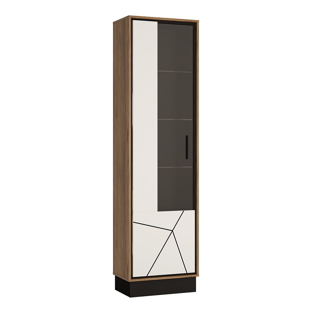 Brolo Tall Glazed Display Cabinet (LH) in Walnut and Dark Panel Finish