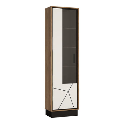 Brolo Tall Glazed Display Cabinet (LH) in Walnut and Dark Panel Finish