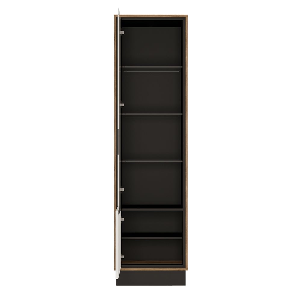 Brolo Tall Glazed Display Cabinet (LH) in Walnut and Dark Panel Finish
