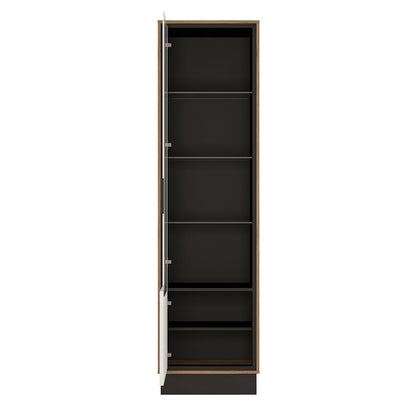 Brolo Tall Glazed Display Cabinet (LH) in Walnut and Dark Panel Finish