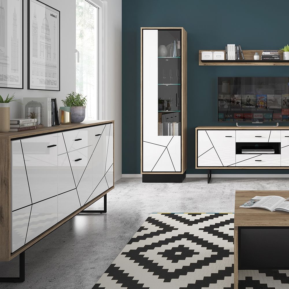 Brolo Tall Glazed Display Cabinet (LH) in Walnut and Dark Panel Finish