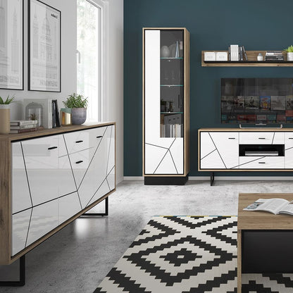 Brolo Tall Glazed Display Cabinet (LH) in Walnut and Dark Panel Finish