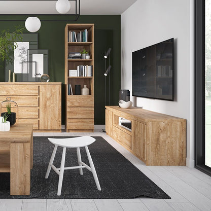 Fribo Tall Bookcase with 3 Drawers in Oak