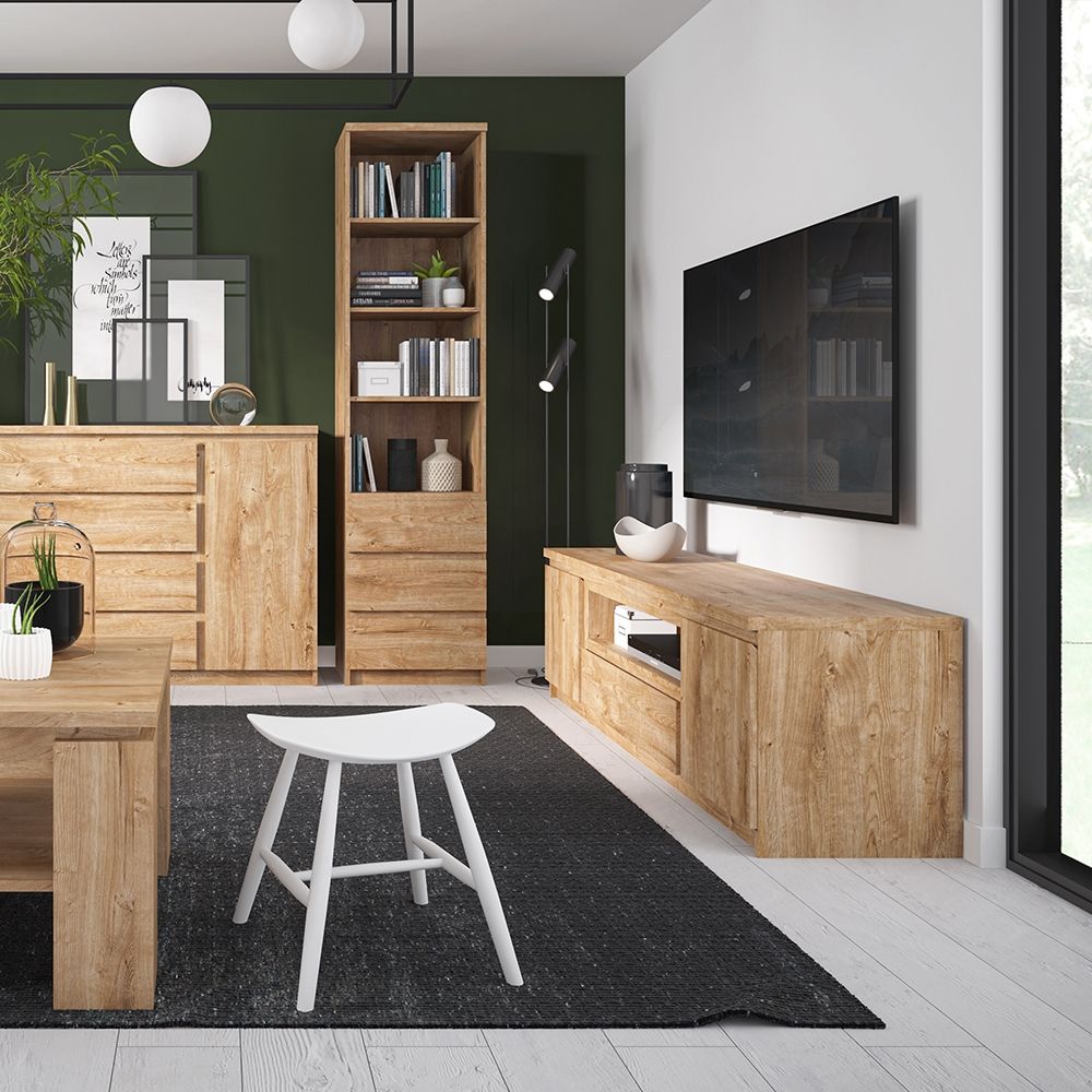Fribo 166cm Wide TV Cabinet with 2 Doors and Drawer in Oak