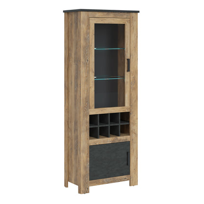 Rapallo 2 Door Display Cabinet with Wine Rack Chestnut and Grey