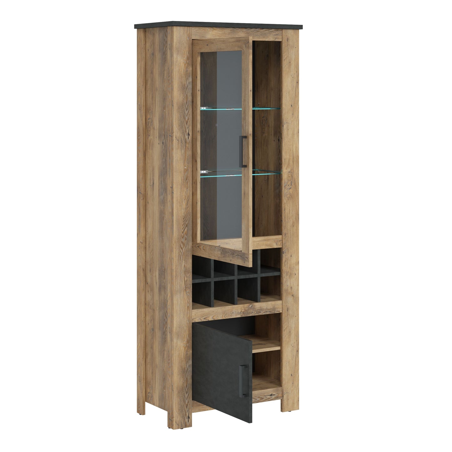 Rapallo 2 Door Display Cabinet with Wine Rack Chestnut and Grey