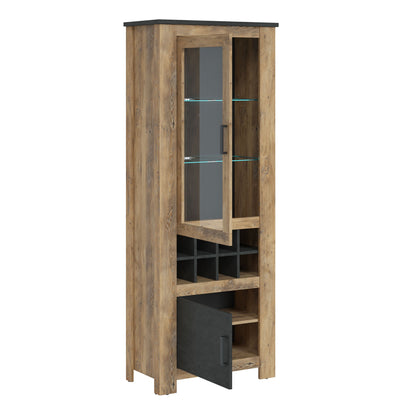 Rapallo 2 Door Display Cabinet with Wine Rack Chestnut and Grey