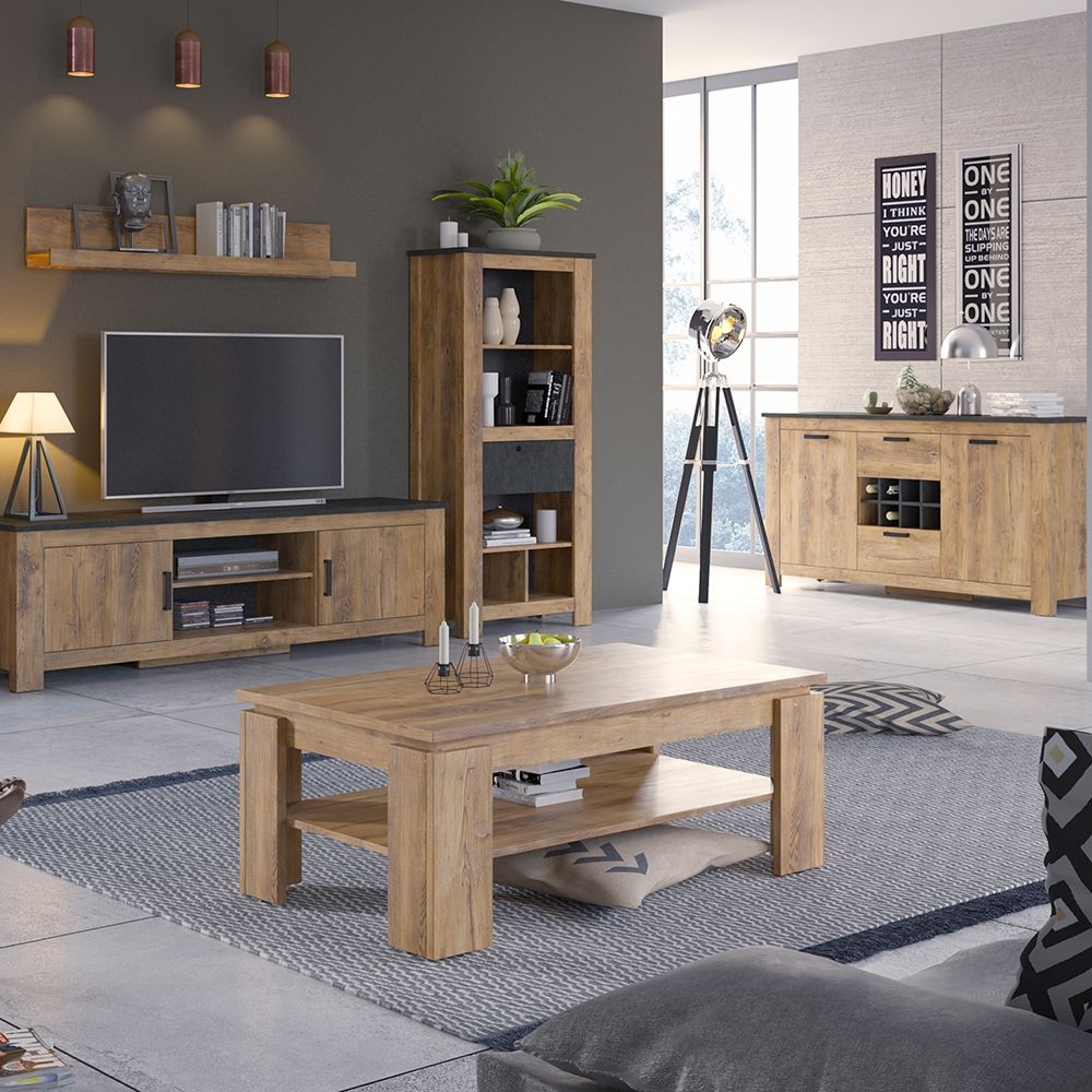 Rapallo 135cm Wall Shelf Chestnut and Matera Grey