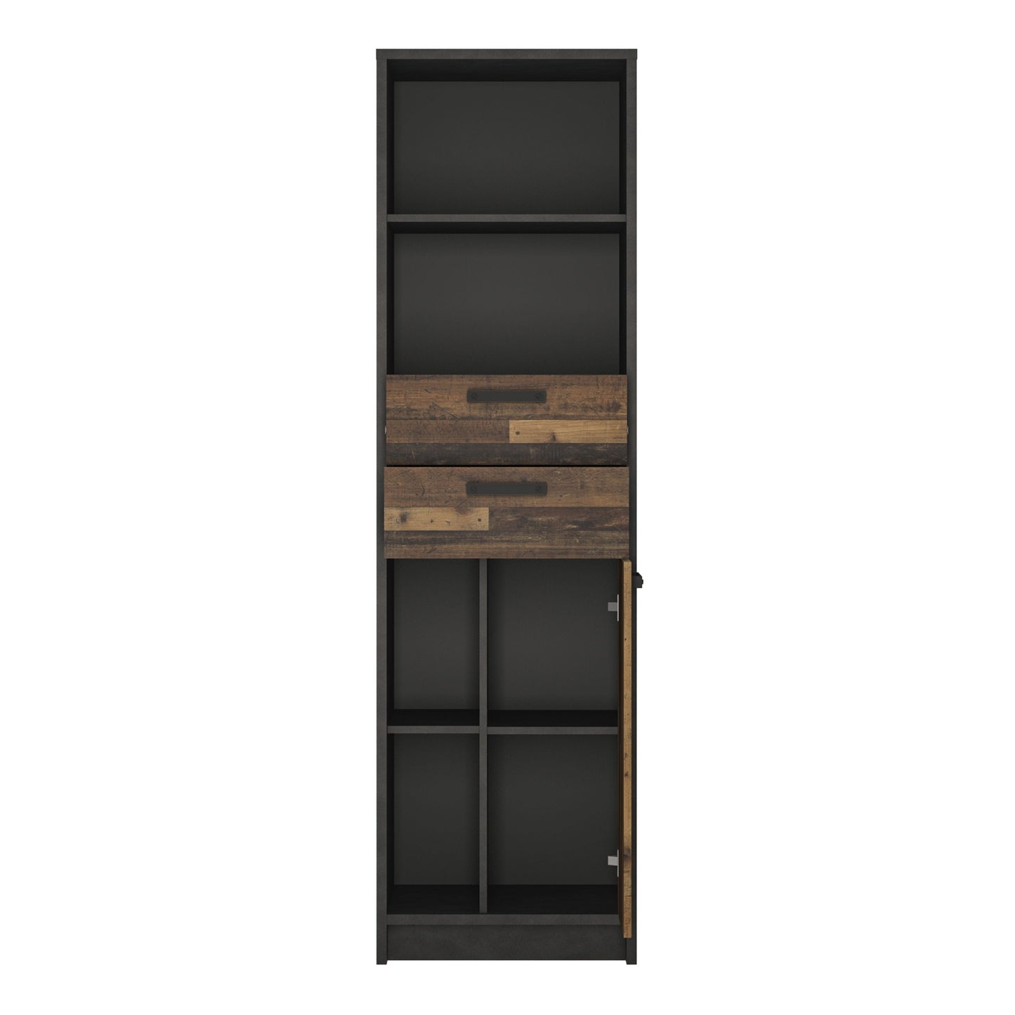Brooklyn Bookcase 2 Drawers and 1 Door Walnut and Dark Grey