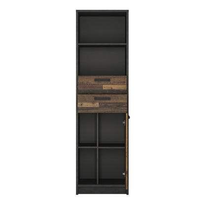 Brooklyn Bookcase 2 Drawers and 1 Door Walnut and Dark Grey