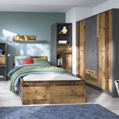 Brooklyn Bookcase 2 Drawers and 1 Door Walnut and Dark Grey