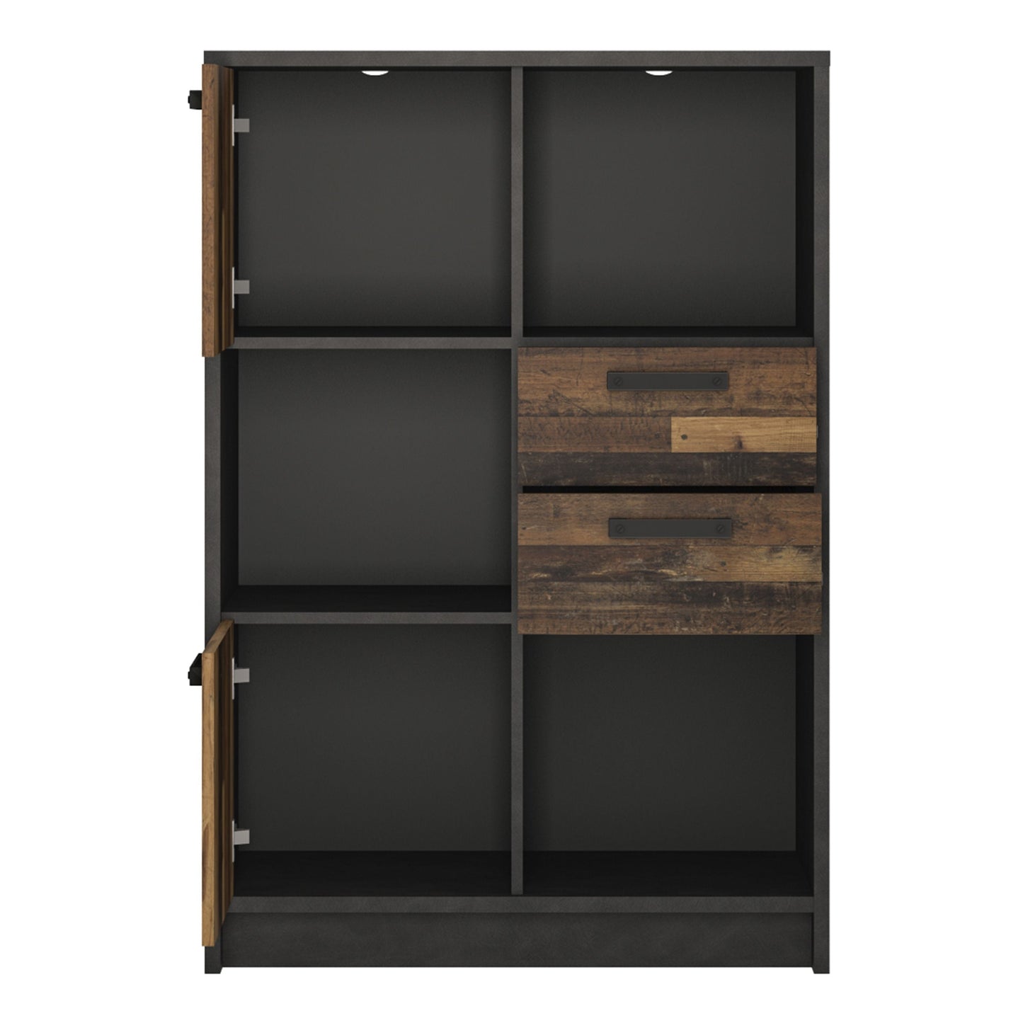 Brooklyn Low Bookcase 2 Doors and 2 Drawers Walnut and Grey