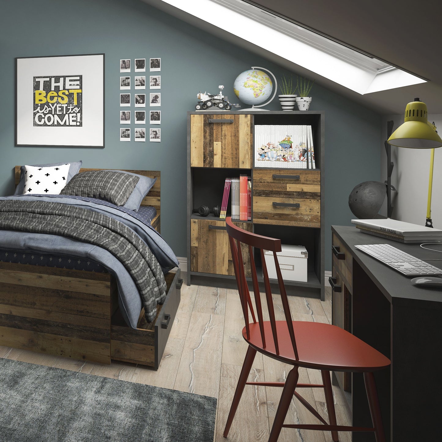 Brooklyn Low Bookcase 2 Doors and 2 Drawers Walnut and Grey