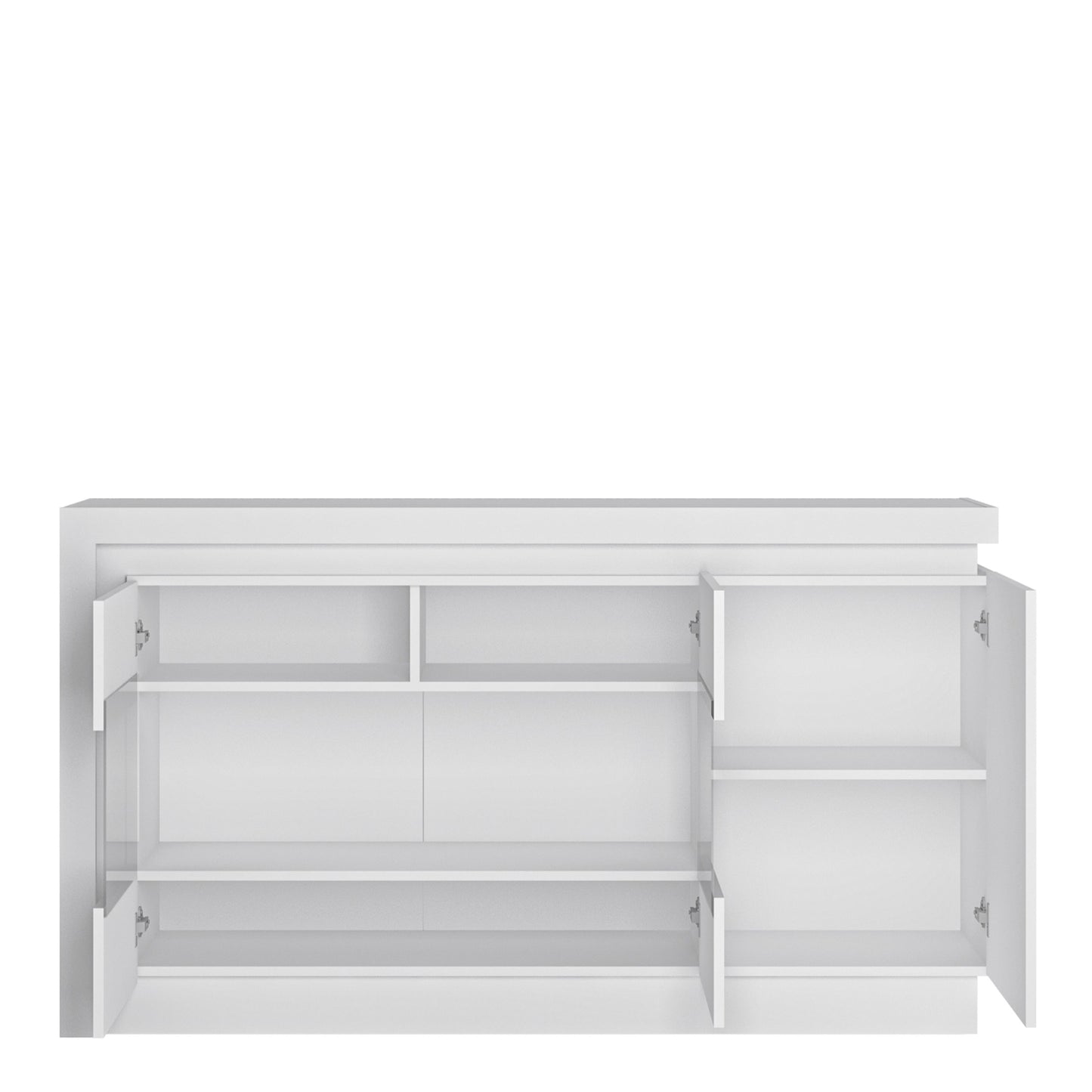 Lyon 3 Door Glazed Sideboard (including LED lighting) in White and High Gloss