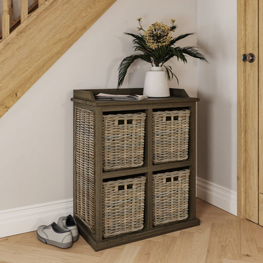 Maya Kubu Rattan 2 Over 2 Basket Storage Unit – 4 Drawers
