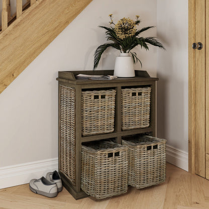 Maya Kubu Rattan 2 Over 2 Basket Storage Unit – 4 Drawers