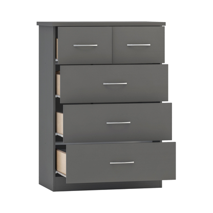 Nevada 3+2 Drawer Chest - 3D Effect Grey