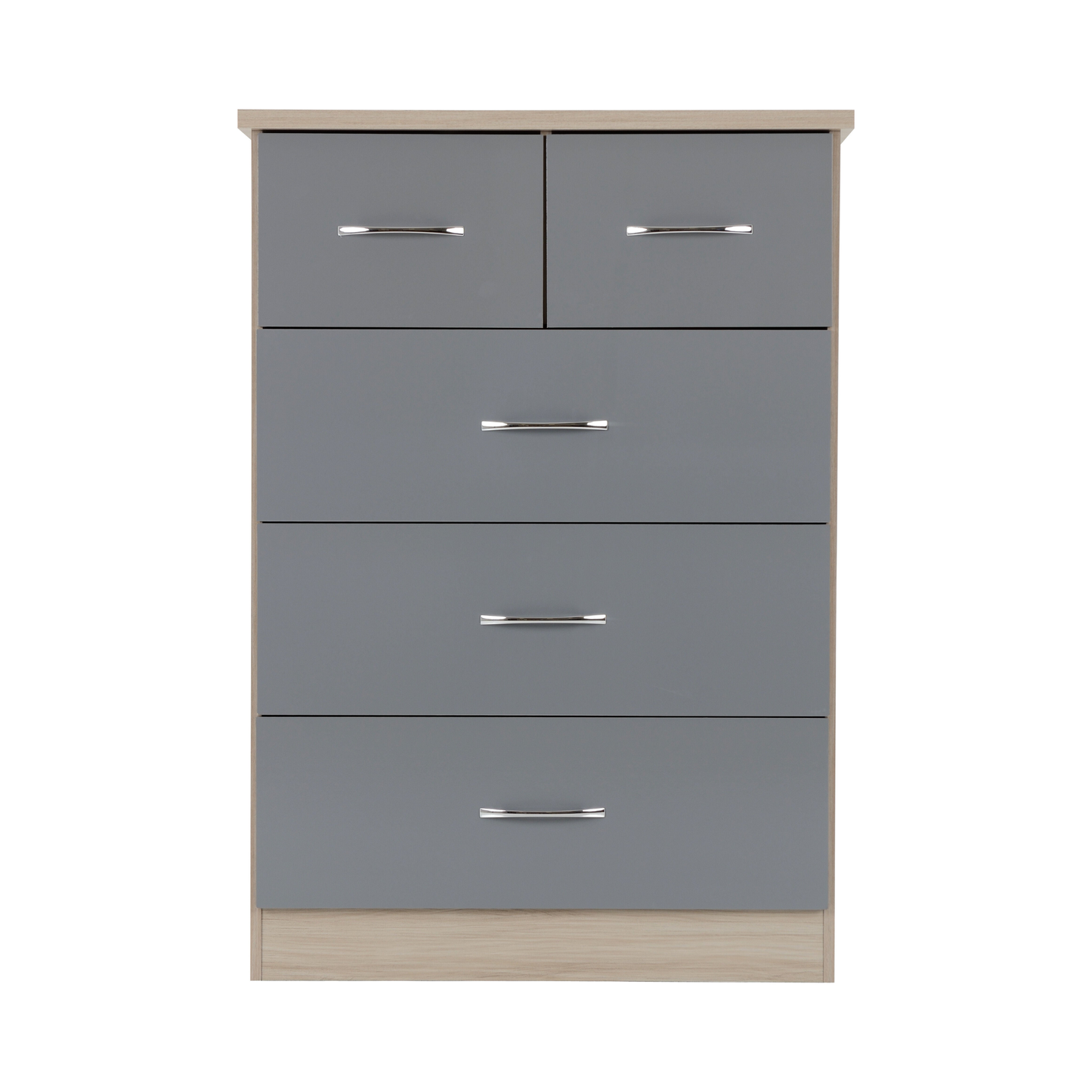 Nevada 3+2 Drawer Chest - Grey Gloss/Light Oak Effect Veneer