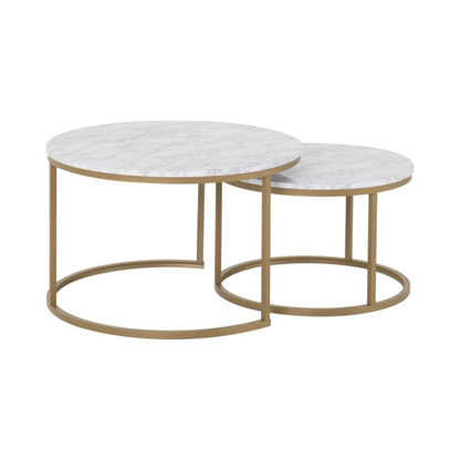 Dallas Round Coffee Table Set - Marble/Gold Effect