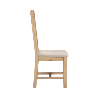 Windsor Slatted Dining Chair Set - Natural Oak/Oat Fabric (Pair)