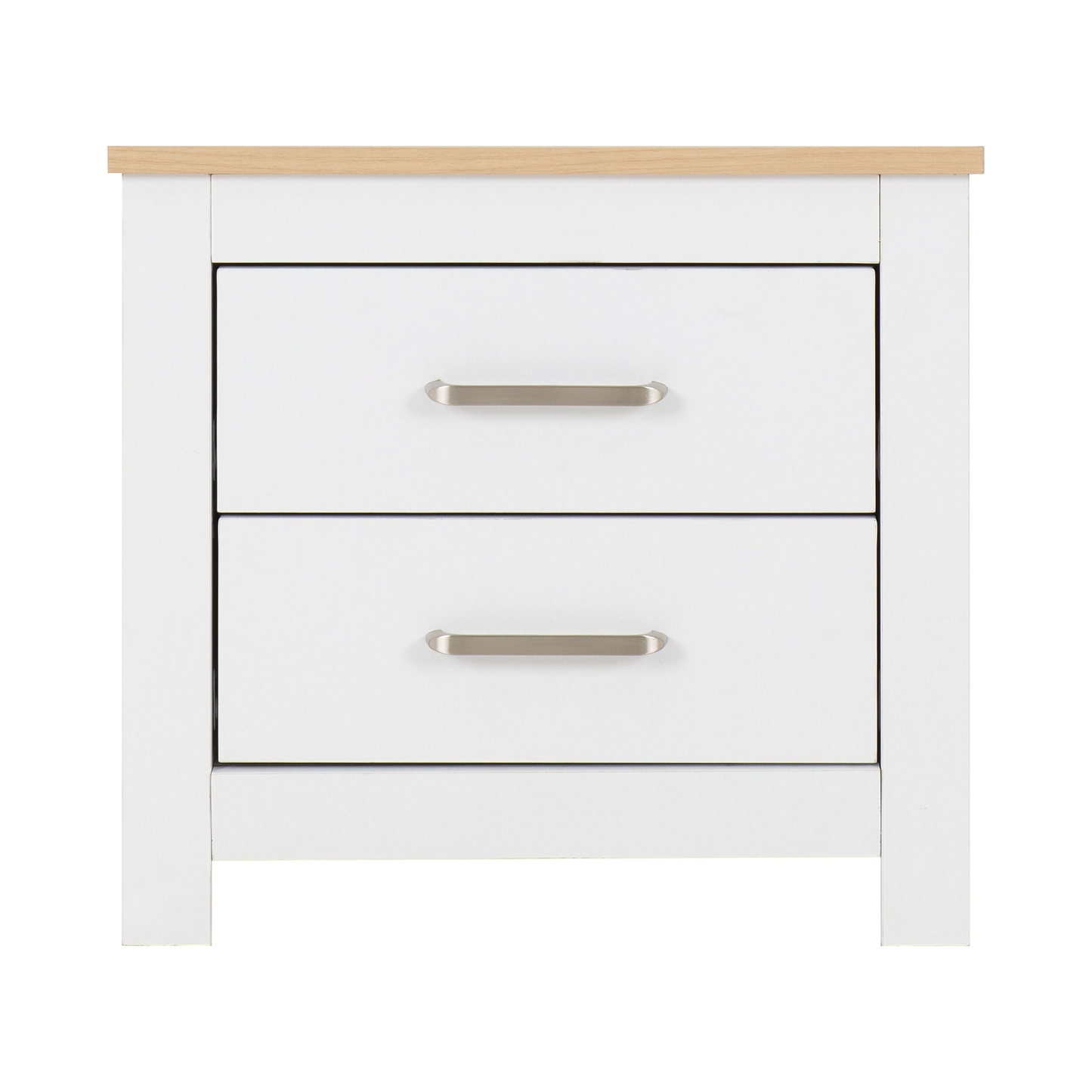 Portland 2 Drawer Bedside – White/Oak Effect Storage