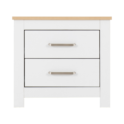 Portland 2 Drawer Bedside – White/Oak Effect Storage