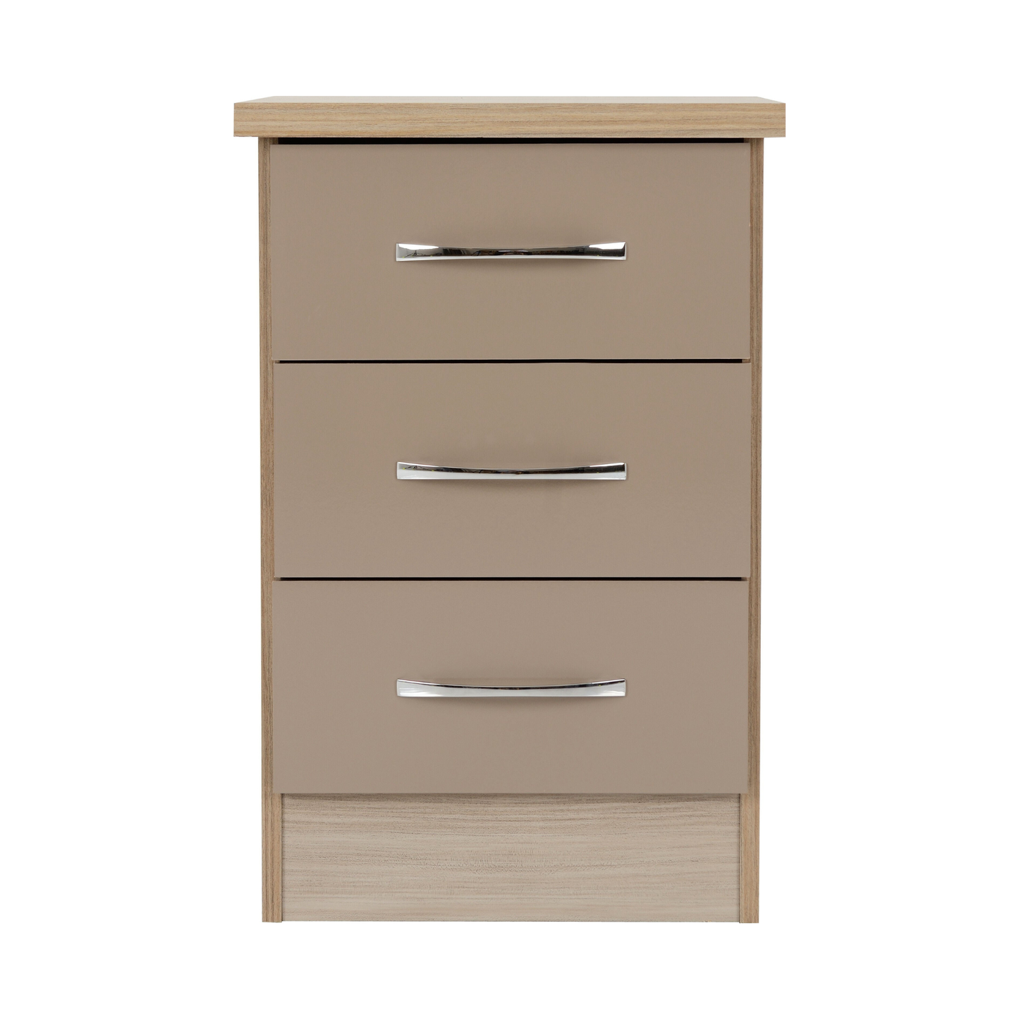 Nevada 3 Drawer Bedside – Oyster Gloss/Light Oak Effect