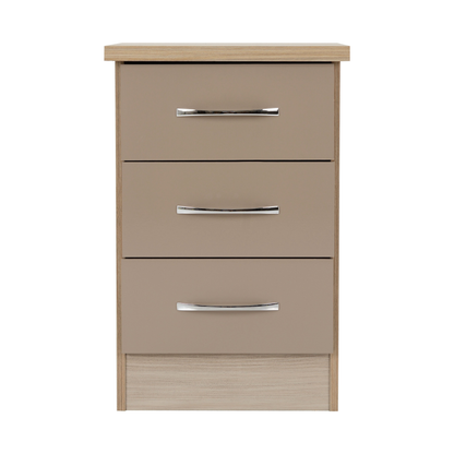 Nevada 3 Drawer Bedside – Oyster Gloss/Light Oak Effect