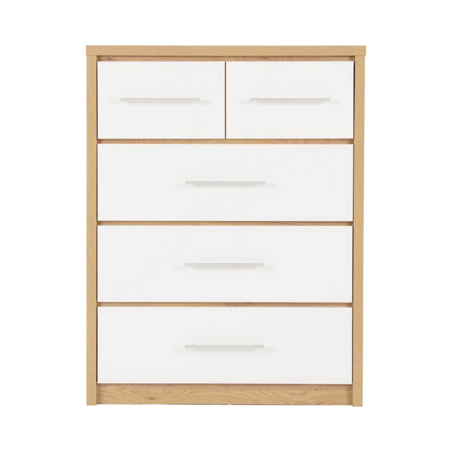 Seville 3+2 Drawer Chest - White Gloss/Light Oak Effect
