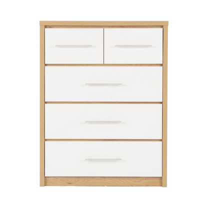 Seville 3+2 Drawer Chest - White Gloss/Light Oak Effect