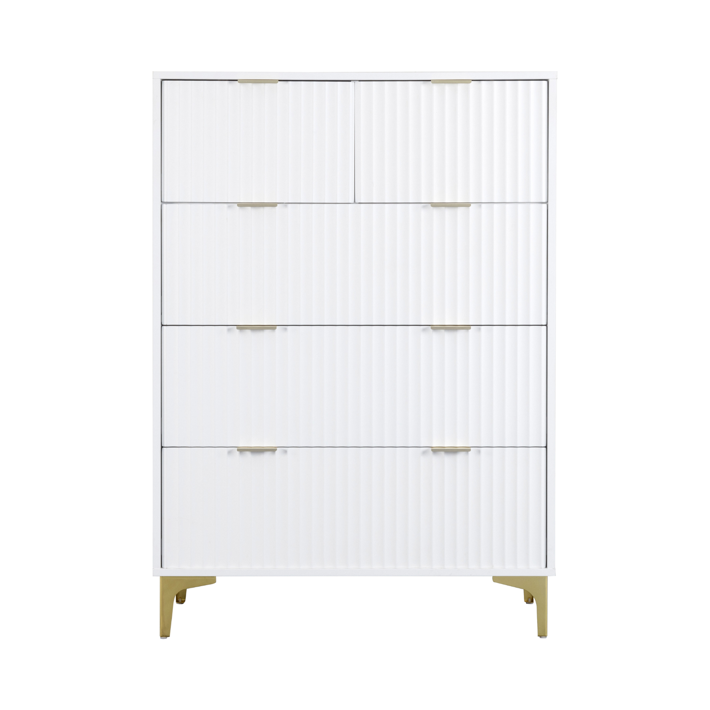 Miami 3+2 Drawer Chest – White/Gold, Elegant Storage Solution