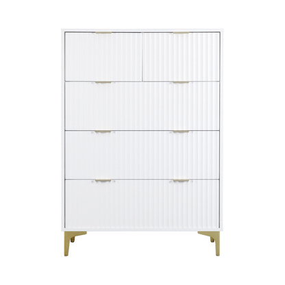 Miami 3+2 Drawer Chest – White/Gold, Elegant Storage Solution