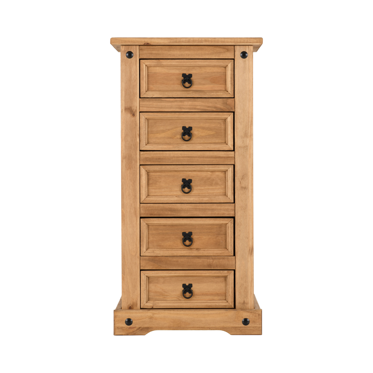 Corona 5 Drawer Narrow Chest – Distressed Waxed Pine, Space-Saving Storage