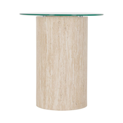 Modena Side Table – Glass & Cream Marble Effect Modern Table