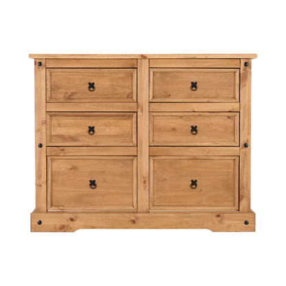Corona 6 Drawer Chest – Distressed Waxed Pine, Ample Storage