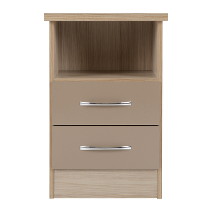 Nevada 2 Drawer Bedside – Oyster Gloss/Light Oak Effect