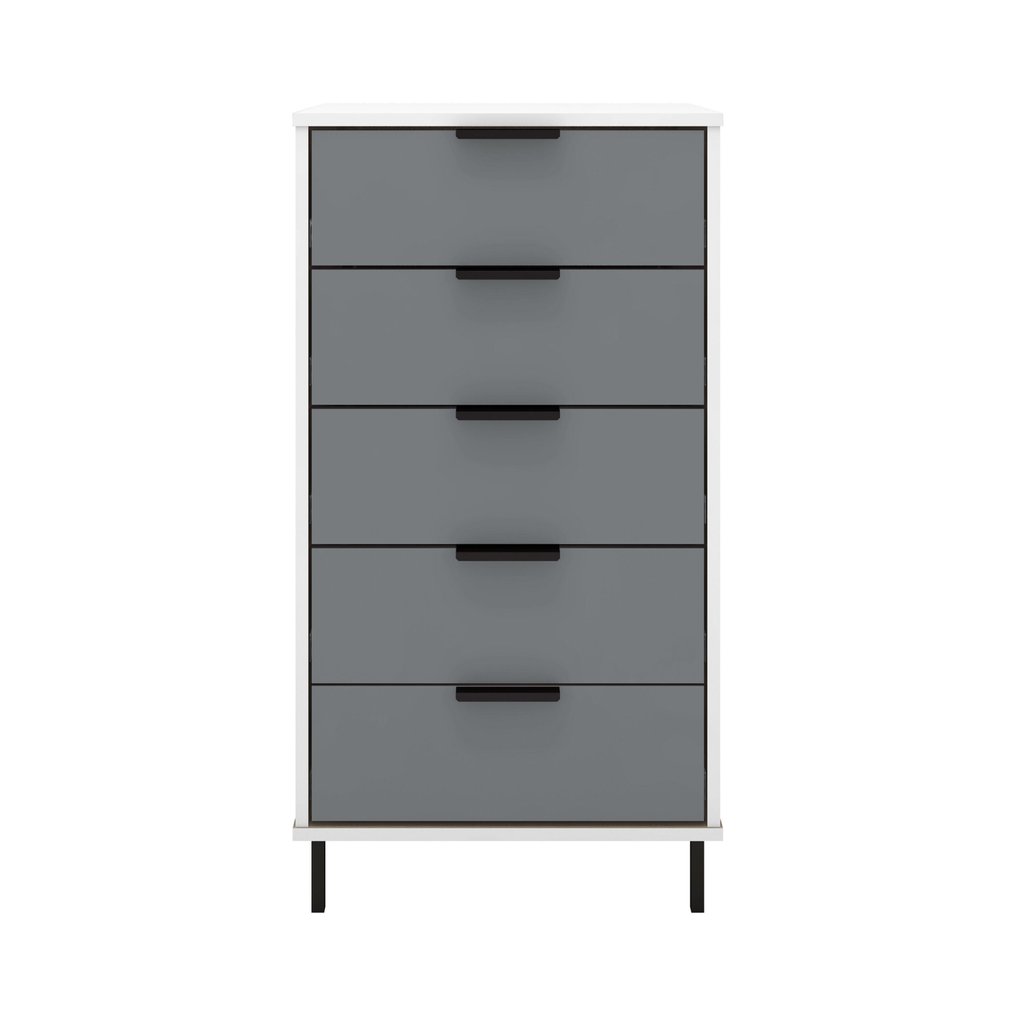 Madrid 5 Drawer Narrow Chest – Grey/White Gloss, Stylish Storage