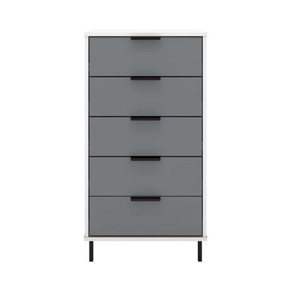 Madrid 5 Drawer Narrow Chest – Grey/White Gloss, Stylish Storage