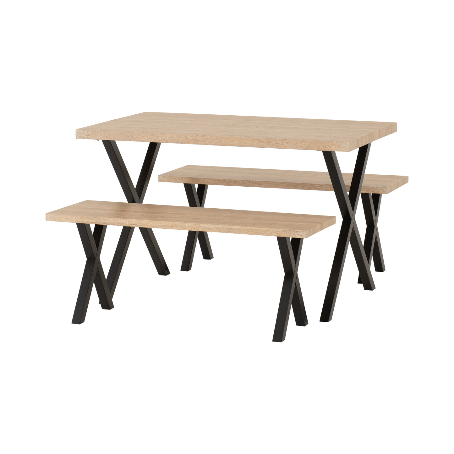 Buxton Dining Bench Set - Light Oak Effect & Black