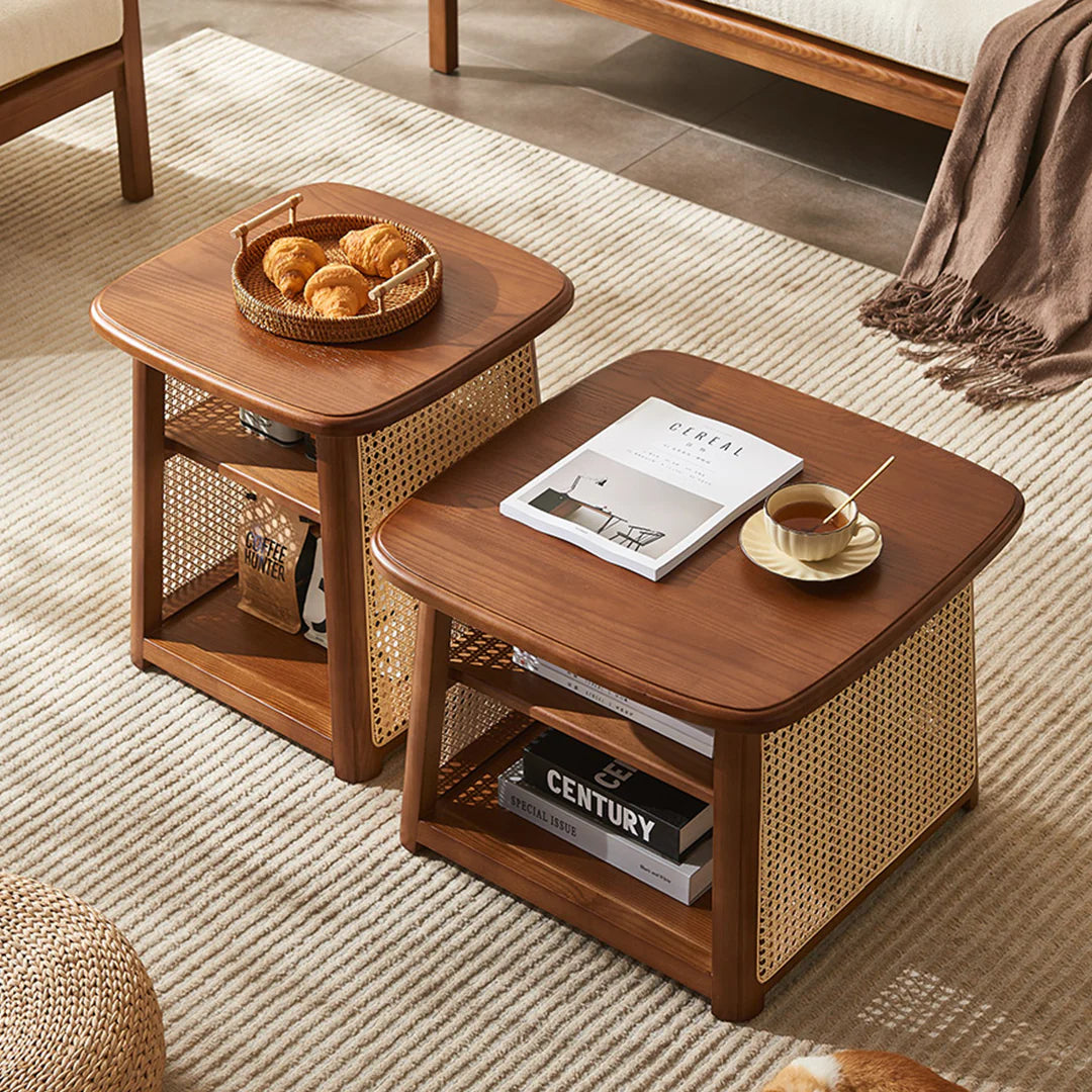 Nordic Square Coffee Table Set, Rattan