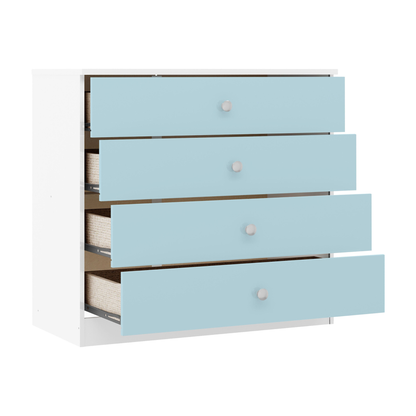 Denver Trio Set White/Blue Gloss Wardrobe Chest & Bedside