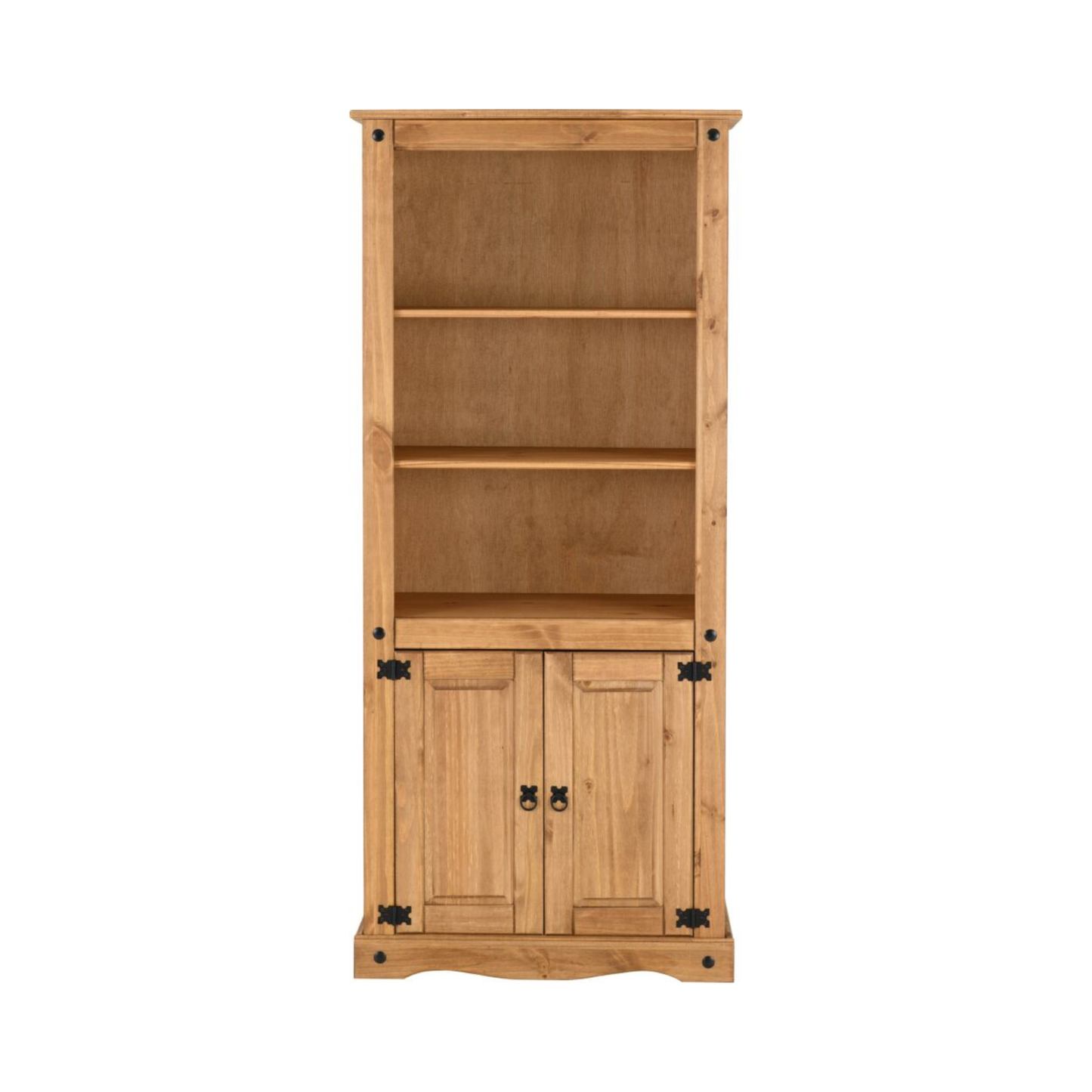 Corona 2 Door Display Unit & Bookcase – Distressed Waxed Pine