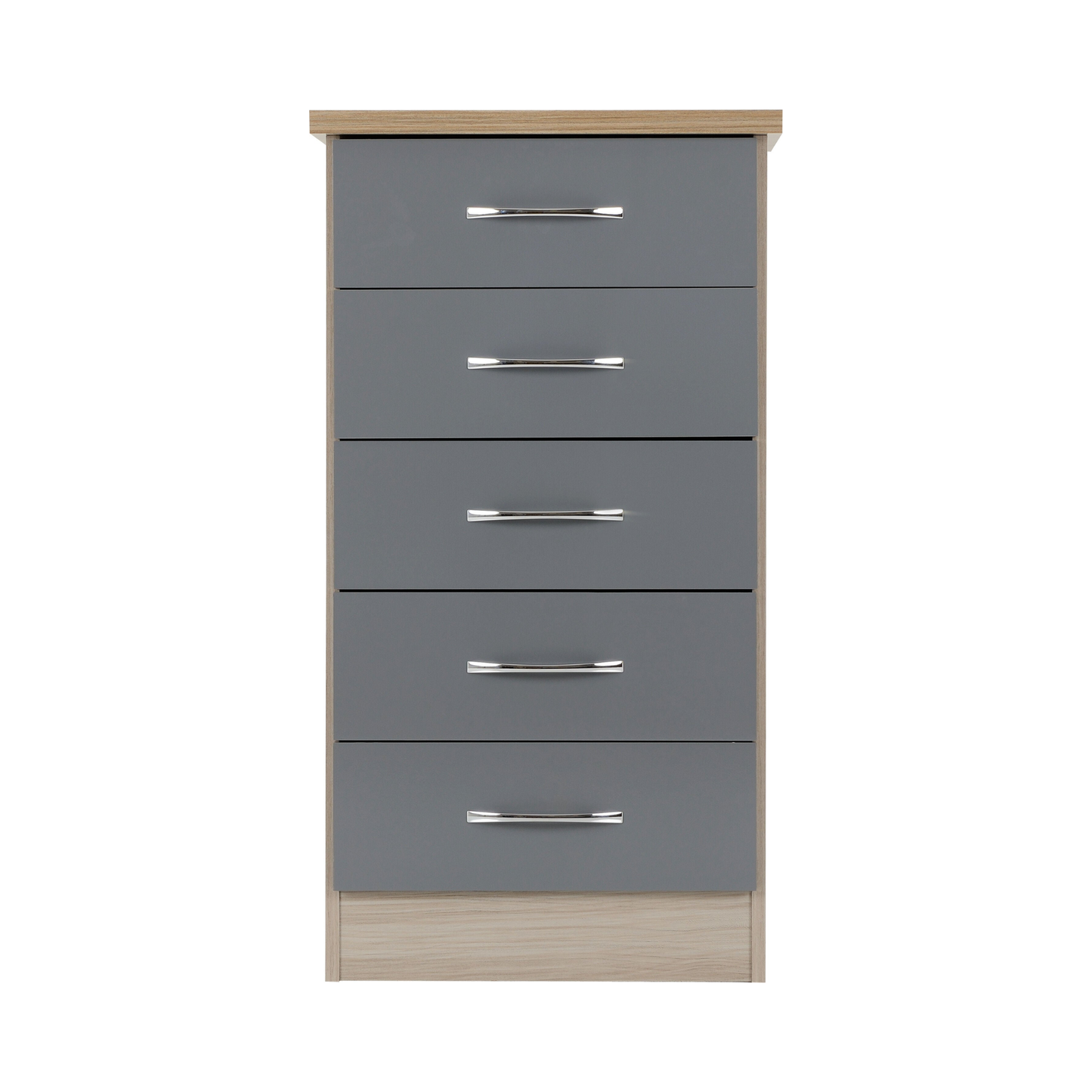 Nevada 5 Drawer Narrow Chest - Grey Gloss/Light Oak Effect Veneer